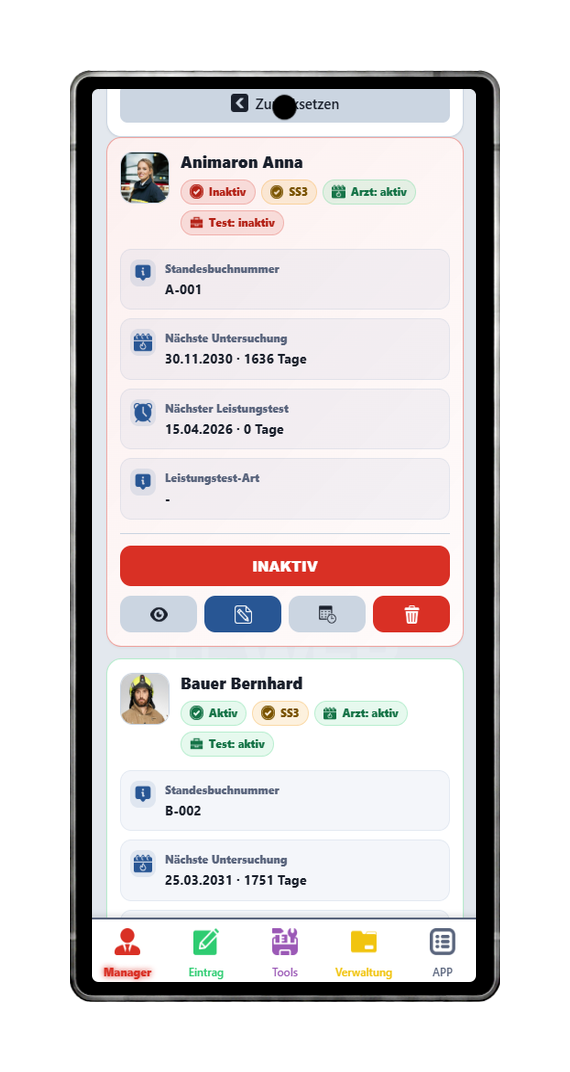 FFWEB Atemschutz Leistungstest am Handy