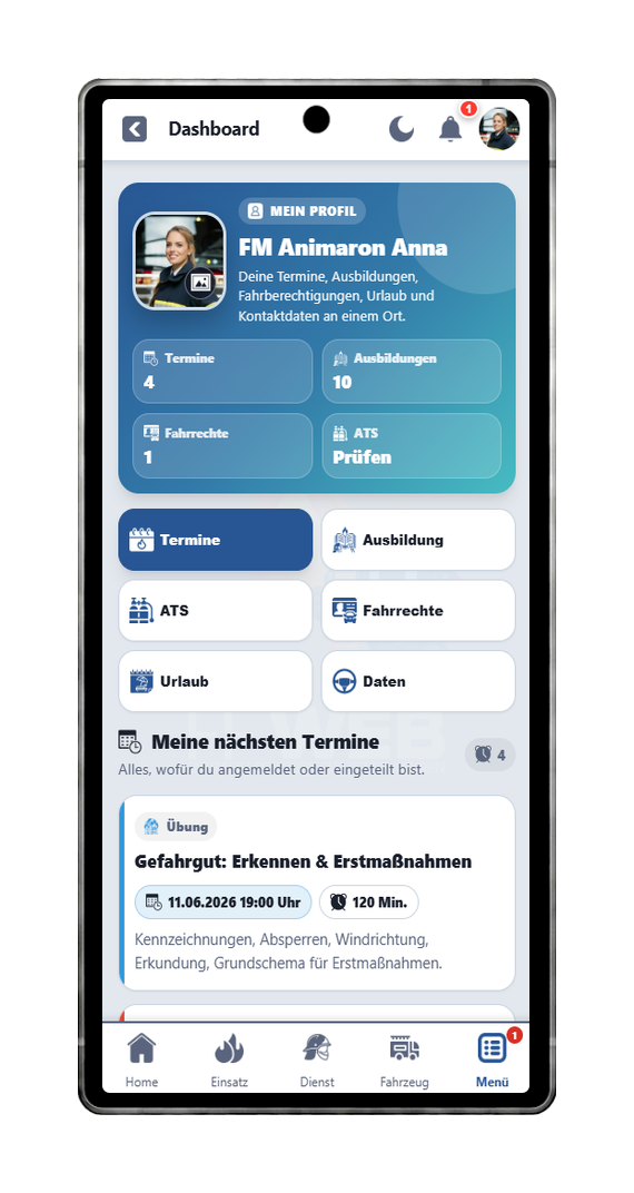 FFWEB Mitgliederprofil am Handy