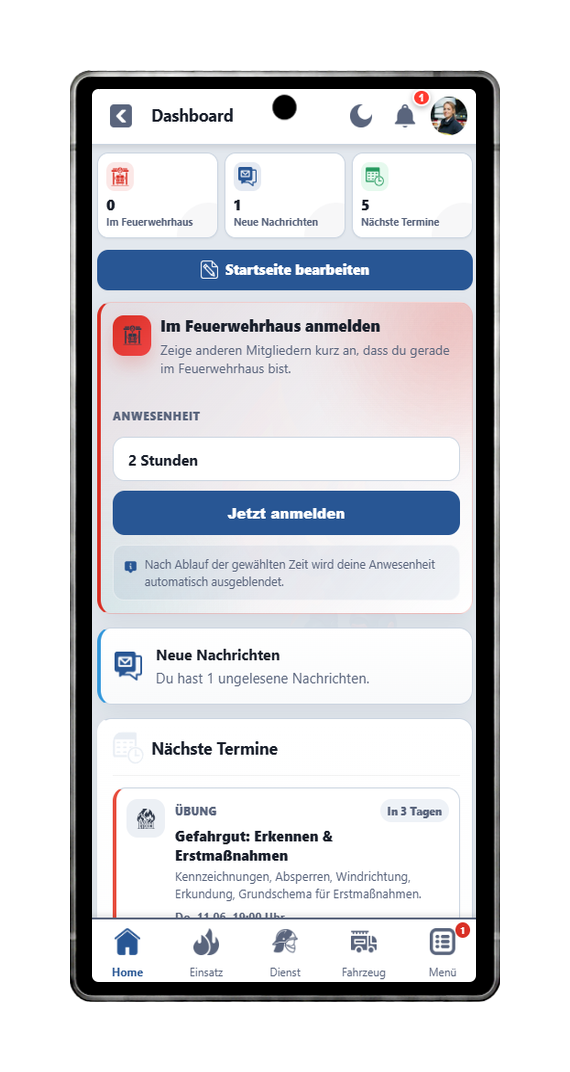 FFWEB Dashboard am Handy