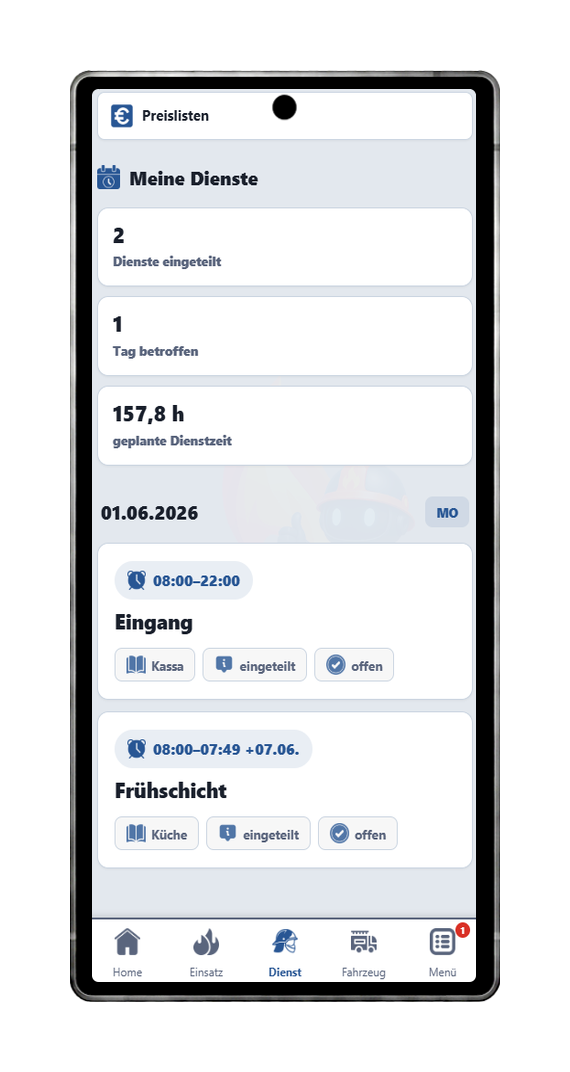 FFWEB Event Dienstplan am Handy