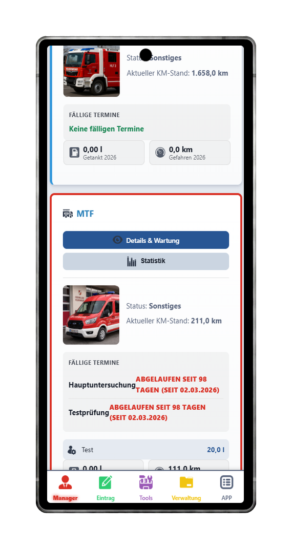 FFWEB Fahrzeugwartungen am Handy