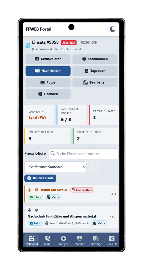 FFWEB Flächeneinsatz Auftrag am Handy