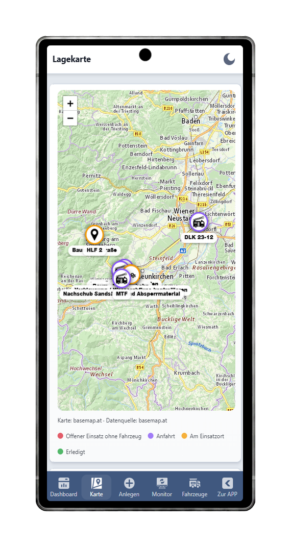 FFWEB Flächeneinsatz Karte am Handy
