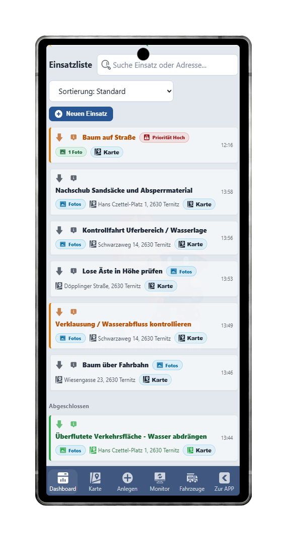 FFWEB Flächeneinsatz Übersicht am Handy