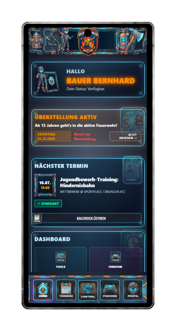 FFWEB Jugend Startseite am Handy